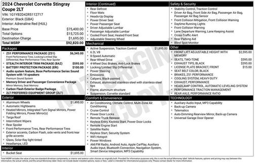 Black 2024 Chevrolet Corvette Stingray w/2LT