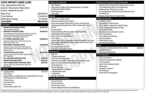 Moonstone White 2020 INFINITI QX80 Luxe