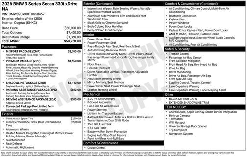 Alpine White 2026 BMW 330 xDrive NA
