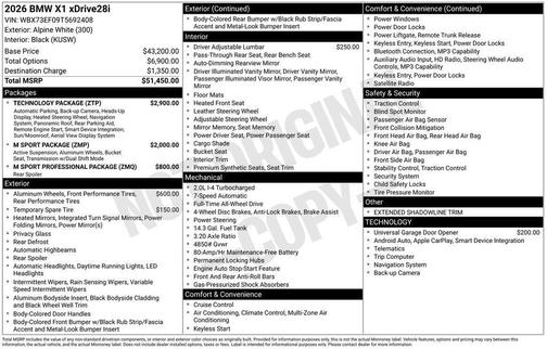 Alpine White 2026 BMW X1 xDrive28i