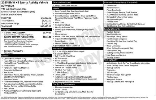 Carbon Black Metallic 2025 BMW X5 PHEV xDrive50e