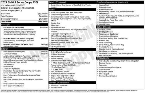Black Sapphire Metallic 2027 BMW 430 i