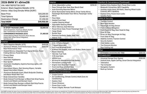 Black Sapphire Metallic 2026 BMW X1 xDrive28i