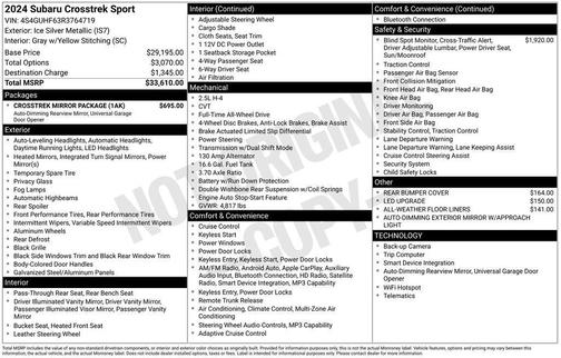 Ice Silver Metallic 2024 Subaru Crosstrek Sport