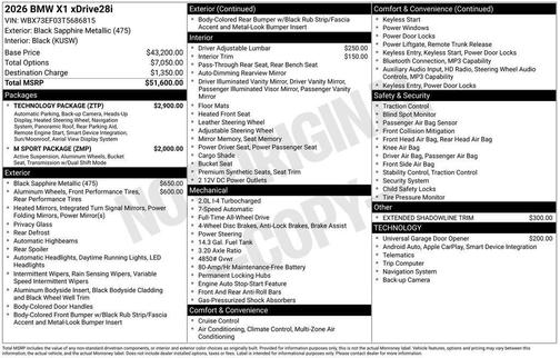 Black Sapphire Metallic 2026 BMW X1 xDrive28i