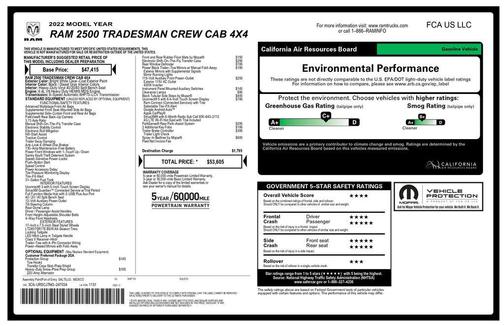 Bright White Clearcoat 2022 RAM 2500 Tradesman Crew Cab 4x4 6'4' Box