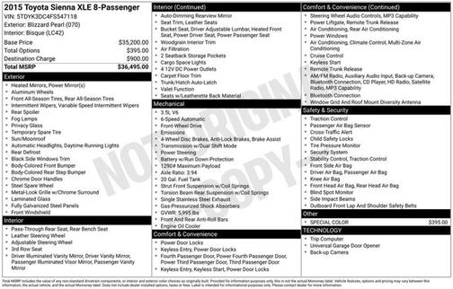 Blizzard Pearl 2015 Toyota Sienna