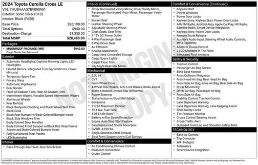 Sonic Silver 2024 Toyota Corolla Cross LE