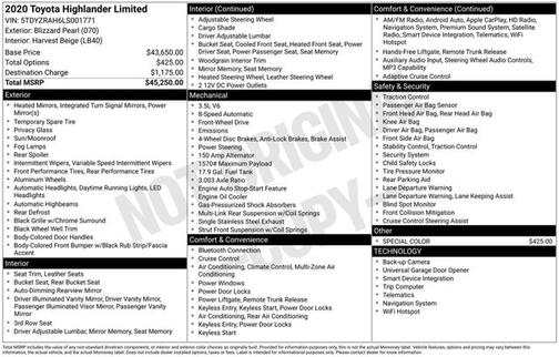 Blizzard Pearl 2020 Toyota Highlander Limited