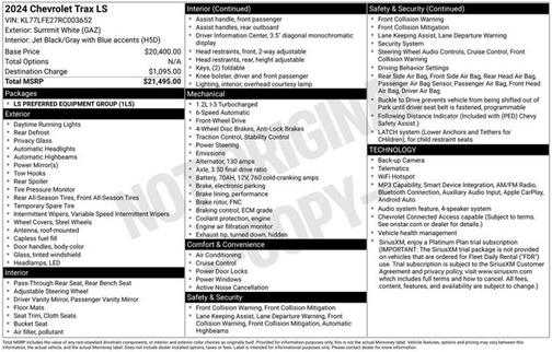 Summit White 2024 Chevrolet Trax LS