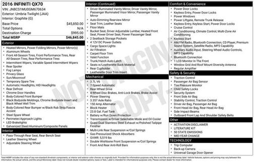 Umbria Twilight 2016 INFINITI QX70 Base