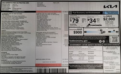 2022 Kia Sorento Plug-In Hybrid SX Prestige