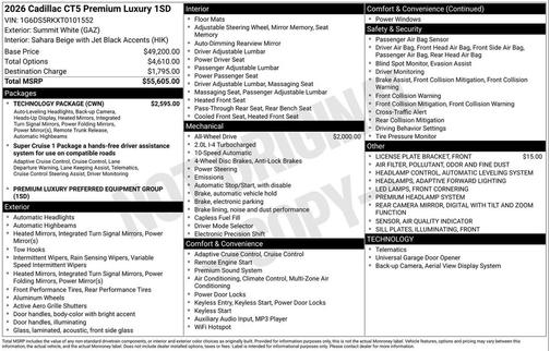 Summit White 2026 Cadillac CT5 Premium Luxury