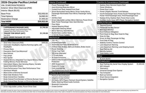 Silver Mist Clearcoat 2026 Chrysler Pacifica Limited