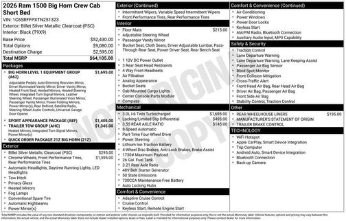 2026 RAM 1500 Big Horn/Lone Star