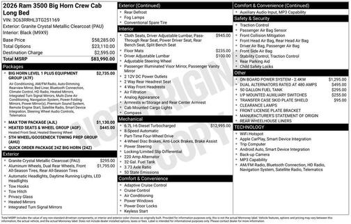 2026 RAM 3500 Big Horn Crew Cab 4x4 8' Box