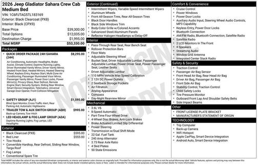 Black Clearcoat 2026 Jeep Gladiator Sahara 4x4