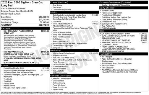 2026 RAM 3500 Big Horn Crew Cab 4x4 8' Box