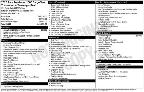 2026 RAM ProMaster 1500 Low Roof