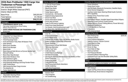 2026 RAM ProMaster 1500 Low Roof