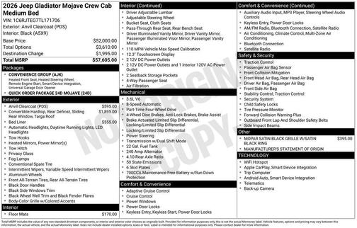 2026 Jeep Gladiator Mojave 4x4