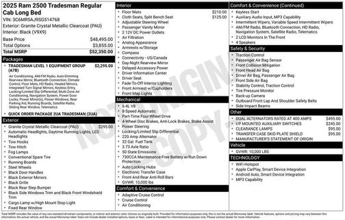 2025 RAM 2500 Tradesman Regular Cab 4x4 8' Box