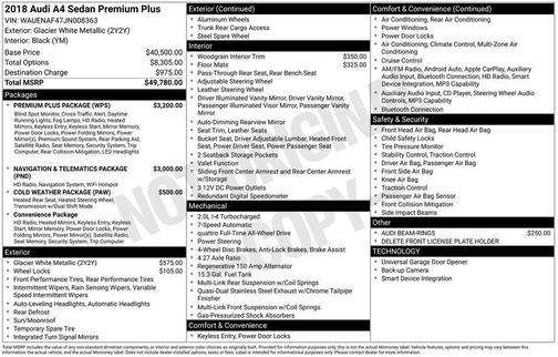 2018 Audi A4 2.0T Premium Plus