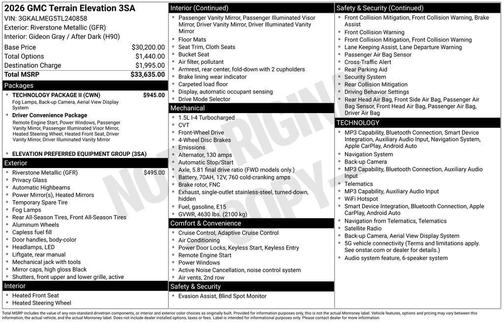Metallic 2026 GMC Terrain Elevation