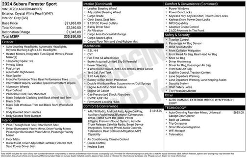 Crystal White Pearl 2024 Subaru Forester Sport
