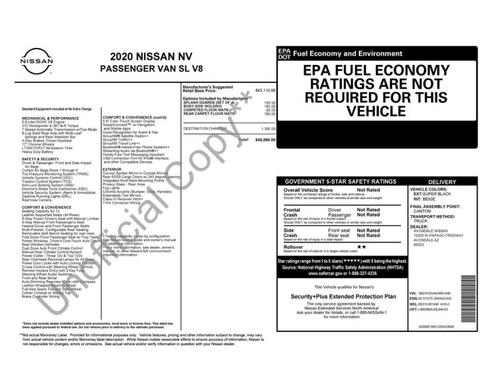 2020 Nissan NV Passenger NV3500 HD SL V8
