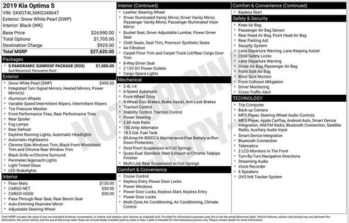 Snow White Pearl 2019 Kia Optima S