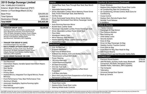 Bright White Clearcoat 2015 Dodge Durango Limited
