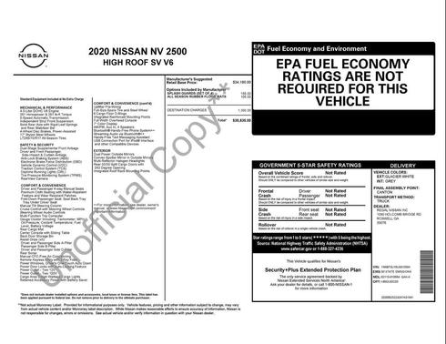 2020 Nissan NV Cargo NV2500 HD SV V6