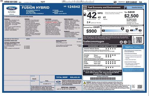 Oxford White 2019 Ford Fusion Hybrid SE