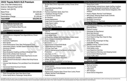 Blizzard Pearl 2022 Toyota RAV4 XLE Premium