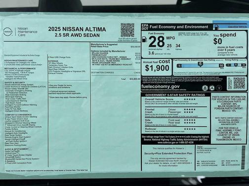Pearl White Tricoat 2025 Nissan Altima SR AWD