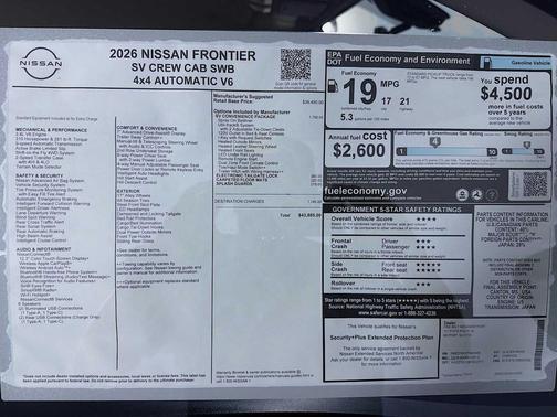 Glacier White 2026 Nissan Frontier SV