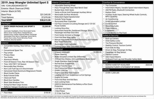 2019 Jeep Wrangler Unlimited Sport