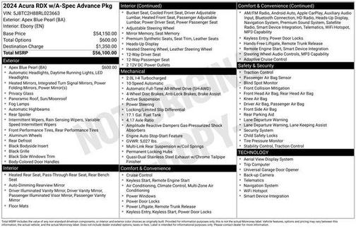 Apex Blue Pearl 2024 Acura RDX A-Spec Advance Package