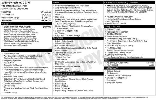 2025 Genesis G70 2.5T AWD