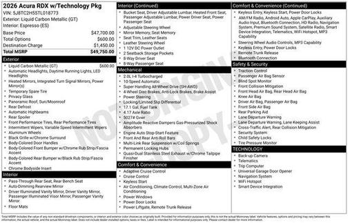 Liquid Carbon Metallic 2026 Acura RDX Technology Package
