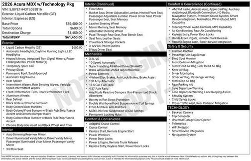 Liquid Carbon Metallic 2026 Acura MDX Technology Package