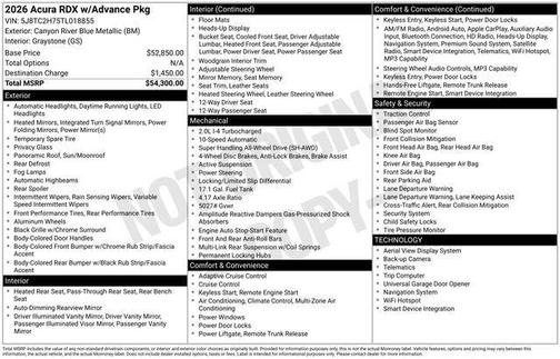 Canyon River Blue Metallic 2026 Acura RDX Advance Package
