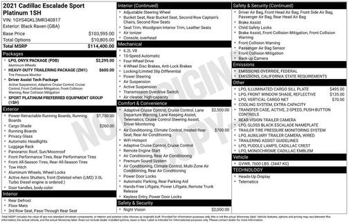 2021 Cadillac Escalade Sport Platinum