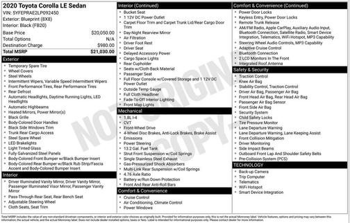 Blueprint 2020 Toyota Corolla LE