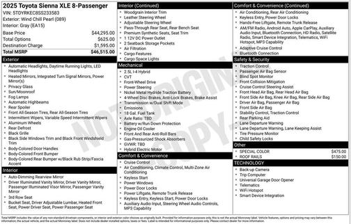 Wind Chill Pearl 2025 Toyota Sienna XLE