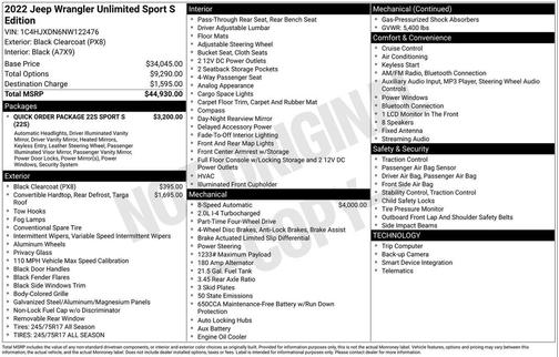 2022 Jeep Wrangler Unlimited Sport