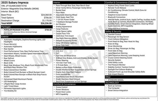 Magnetite Gray Metallic 2025 Subaru Impreza Base