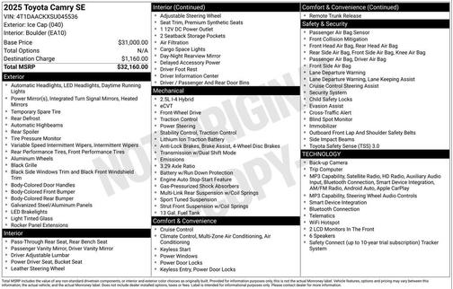 Ice Cap 2025 Toyota Camry SE