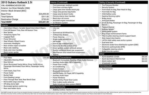 Ice Silver Metallic 2013 Subaru Outback 2.5i